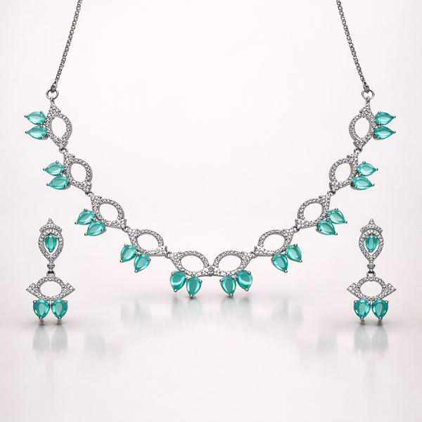 American Diamond Turquoise Necklace and Earrings Set