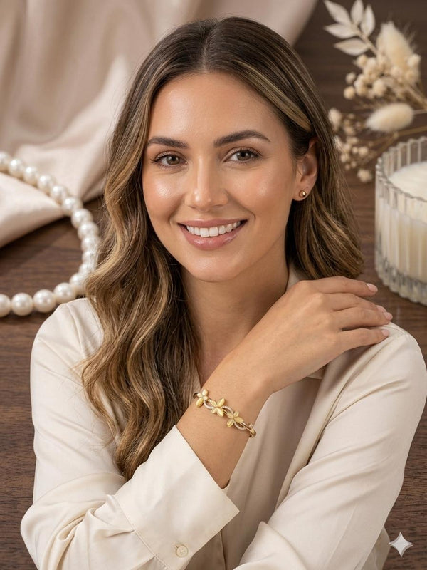 Golden Blossom Floral Bracelet for Women | Elegant Adjustable Bangle