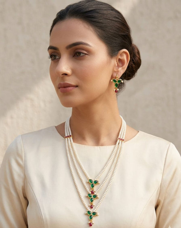 Rani Haar style 3-Layer Pearl Necklace Set