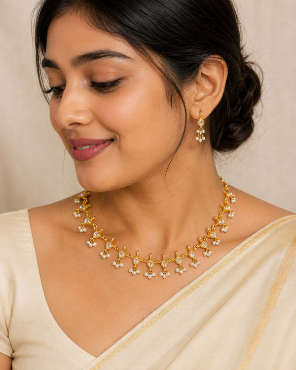 Modra White Pearl drop Necklace