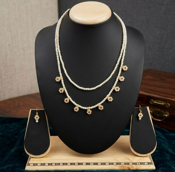 Pearl Drop Necklace Set – Elegant Layered Pearl Jewellery with Earrings