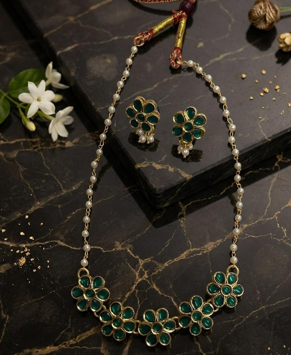 Floral Necklace Set with Pearls – Adjustable Thread Choker | Ethnic Statement Jewelry