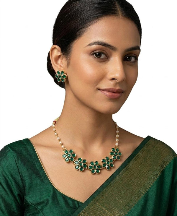 Floral Necklace Set with Pearls – Adjustable Thread Choker | Ethnic Statement Jewelry