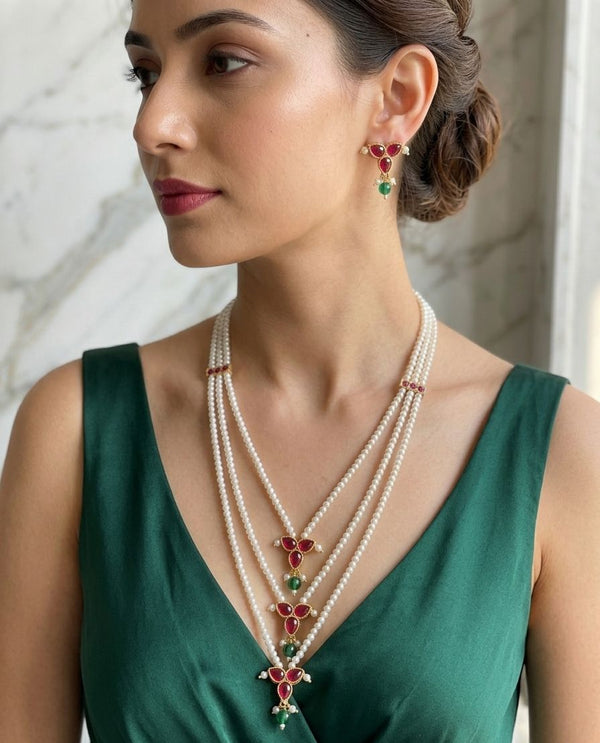 Rani Haar style 3-Layer Pearl Necklace Set