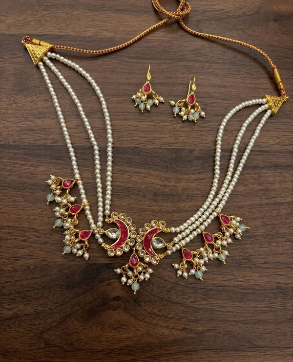 Ruby Pearl Crescent Choker Set