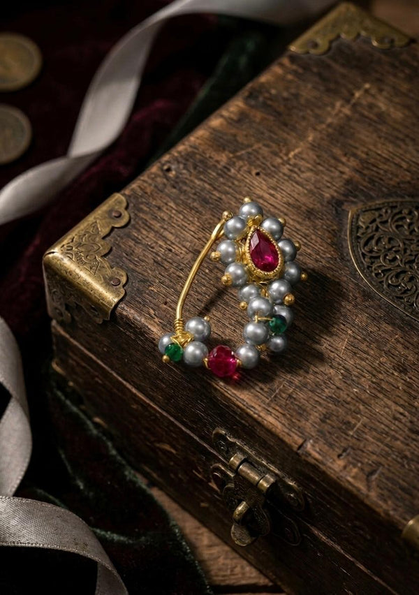 Grey Pearls with Pink Stone Padmavati Nath