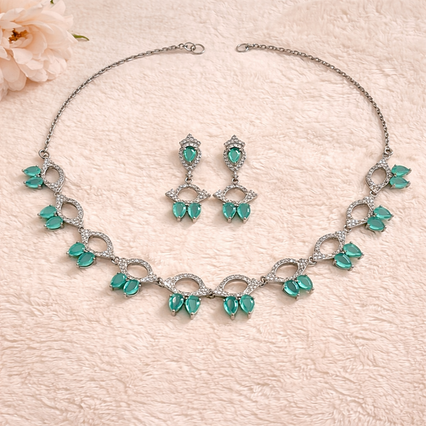 American Diamond Turquoise Necklace and Earrings Set