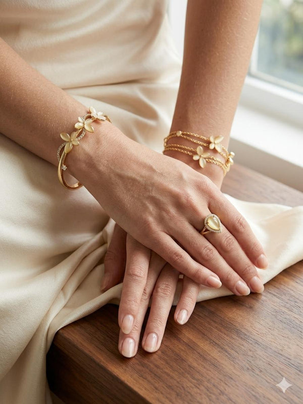 Golden Blossom Floral Bracelet for Women | Elegant Adjustable Bangle