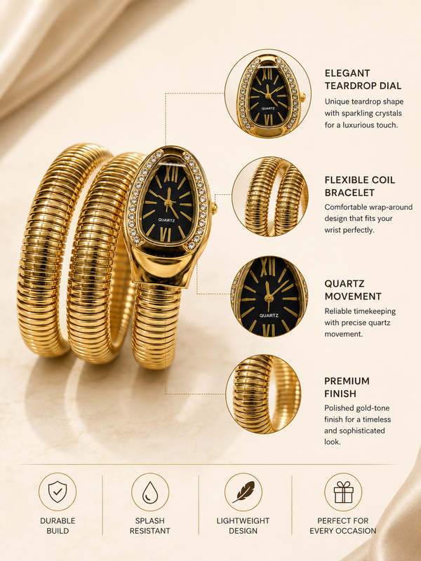 Serpentine Luxe Watchfor Women | Gold Coil Bracelet Watch