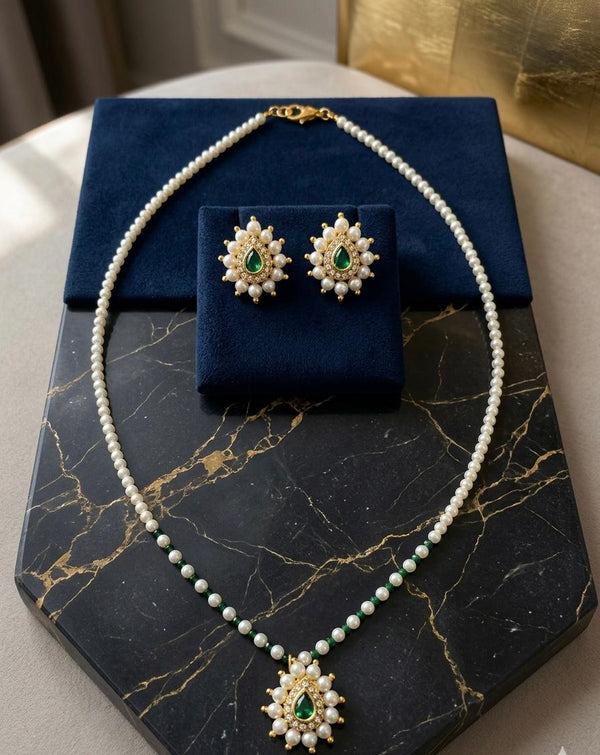 Pearl Necklace Set with Stone Pendant | Elegant Ethnic Jewelry Set for Women