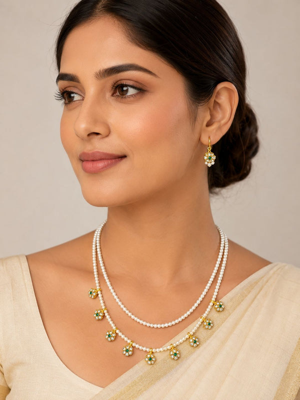 Pearl Drop Necklace Set – Elegant Layered Pearl Jewellery with Earrings