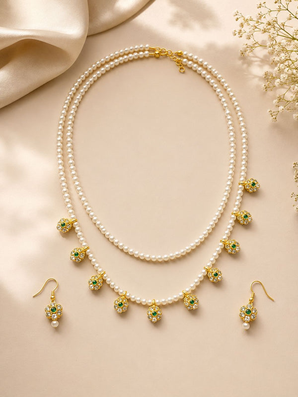 Pearl Drop Necklace Set – Elegant Layered Pearl Jewellery with Earrings